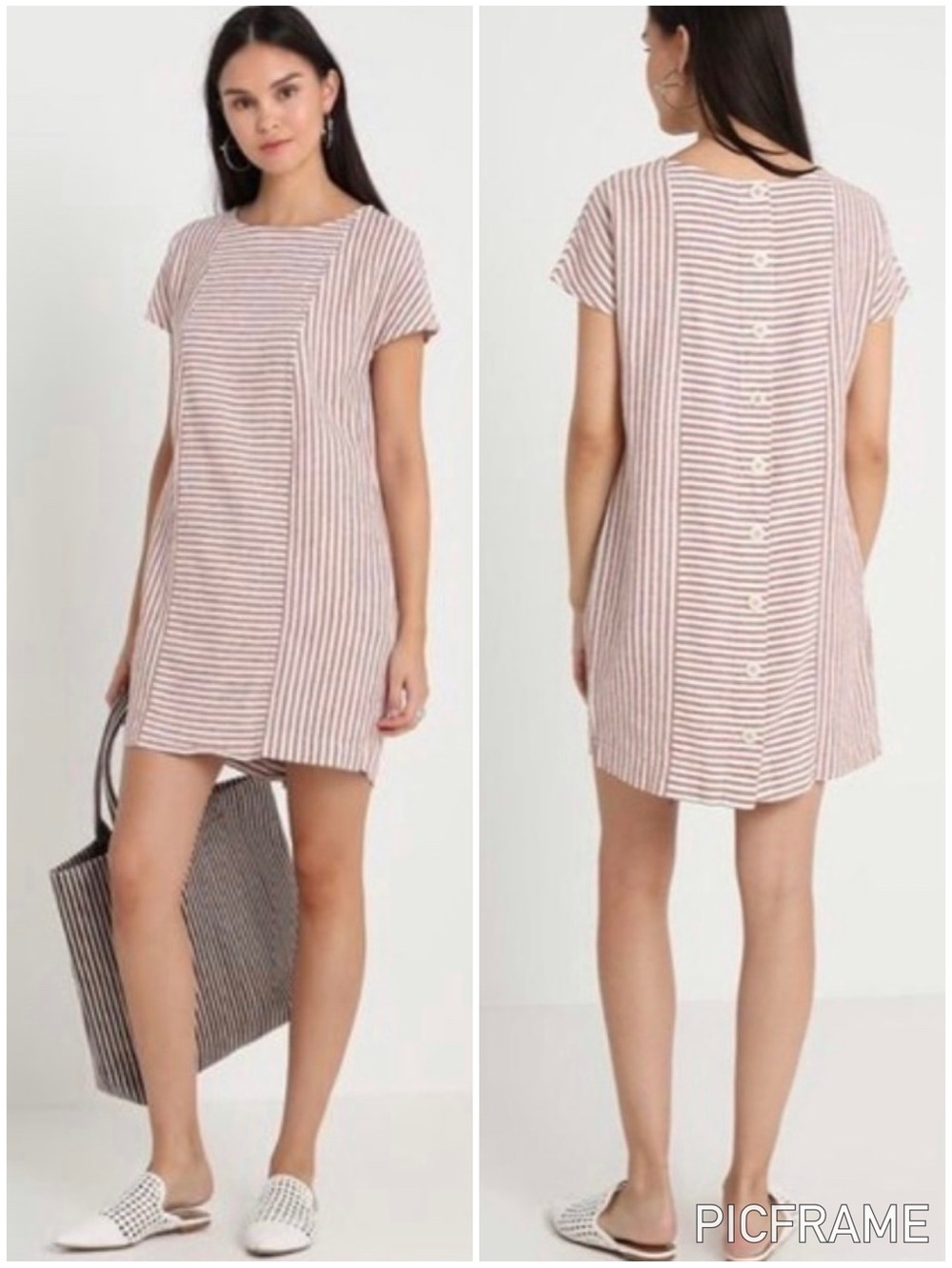Madewell Play Button Back Linen Blend Shift Dress Bahama Stripe Lavender Mist XS